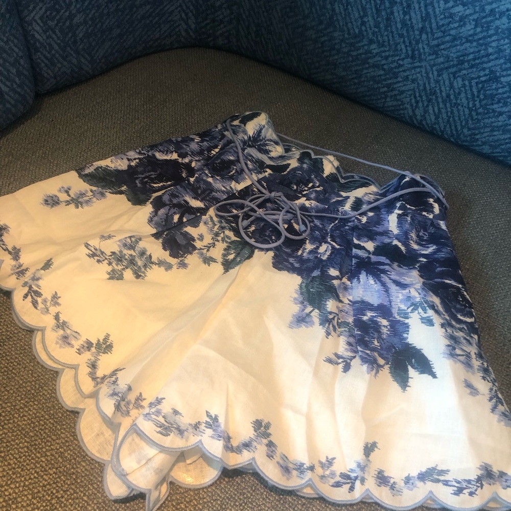 Zimmermann White and Blue Floral High Waist Shorts